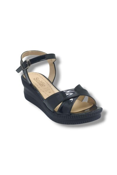 SELFİE 4252-26 Patent Leather Cross Strap Padded Sole Fashion Women's Sandals...
