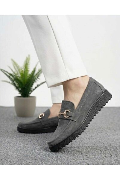 homiro Women's Suede Loafers Buckled Casual Shoes - Anthracite