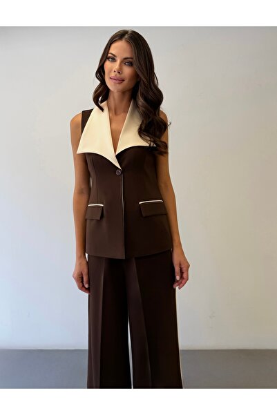 ossons Garnili Wide Collar Contrast Detailed Vest and Trousers Set - (Bitter ...
