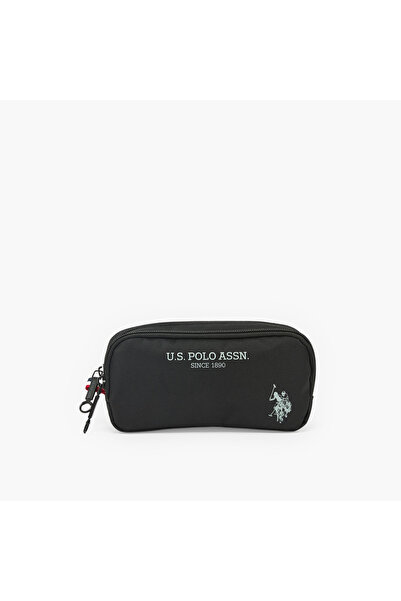 U.S. Polo Assn. يو إس بولو أس إن. حقيبة أقلام مطبوعة بالشعار مع إغلاق بسحاب
