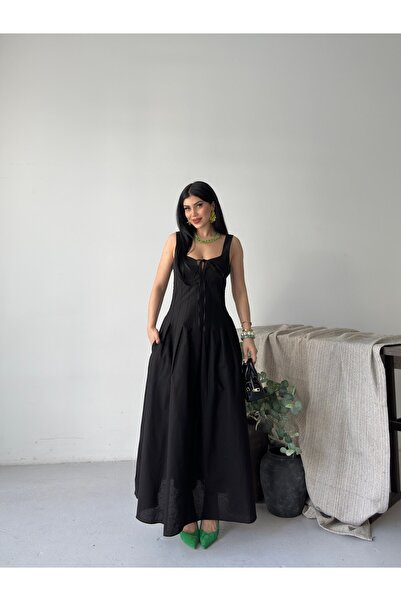 Bella Breeze Women's Linen Look Maxi Dress with Tie Detail