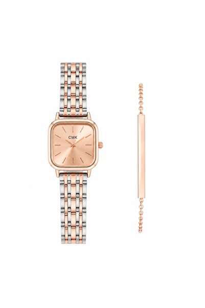 Nevara Luxury Women's Watch Set with Bracelet 2Pcs - Dual Tone Design in Stai...