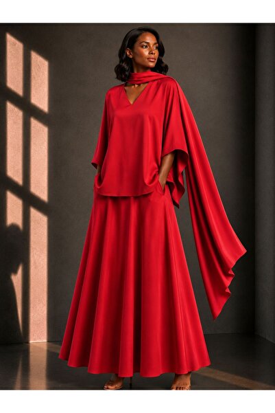 ALYEL NAKER Regular Kimono Sleeve Blouse & Midi Full Circle Skirt Top & Botto...