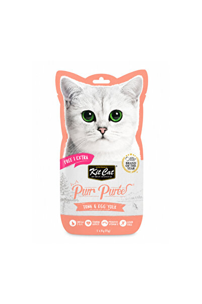 Kit Cat Tuna and Egg Yolk Creamy Puree Cat Treats Grain Free Hydration Meal T...