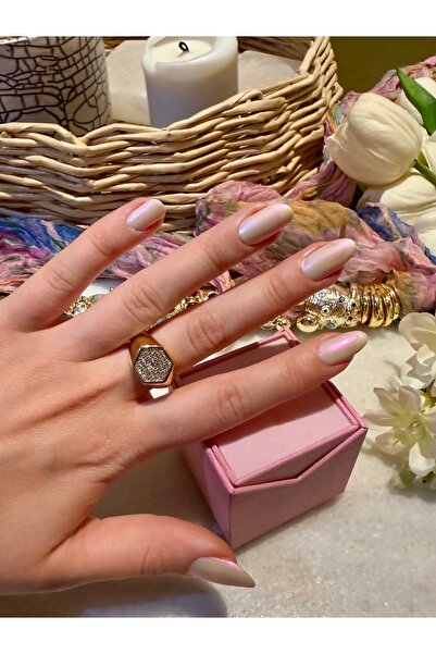 Merishe Jewerly خاتم ذهبي منقوش بحجر الزركون قابل للتعديل ومقاوم للصدأ