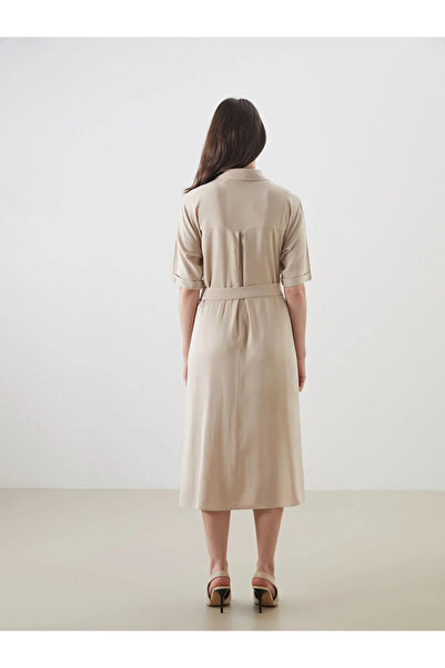 LC Waikiki Beige Linen Blend Shirt Dress