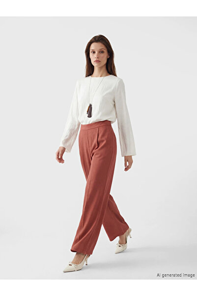 LC Waikiki Red Elastic Waist Wide Leg Women's Trousers