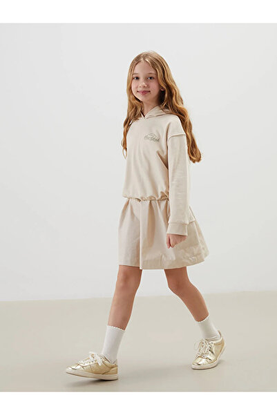 LC Waikiki Beige Hooded Girl's Dress