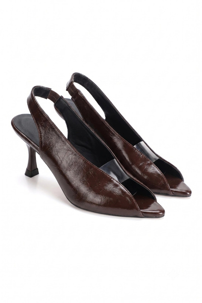 MFT AYAKKABI Women's 9 cm Pointed Toe Transparent Slippers Brown