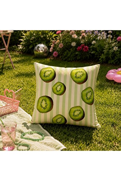 Piloji Kiwi Printed Decorative Throw Pillow Cover 43X43 cm Fruit Themed Pillo...
