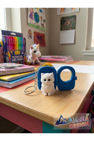 Alesta EP Design Cute Cat Figurine Openable Bag and Key Ornament Keychain 3D ...