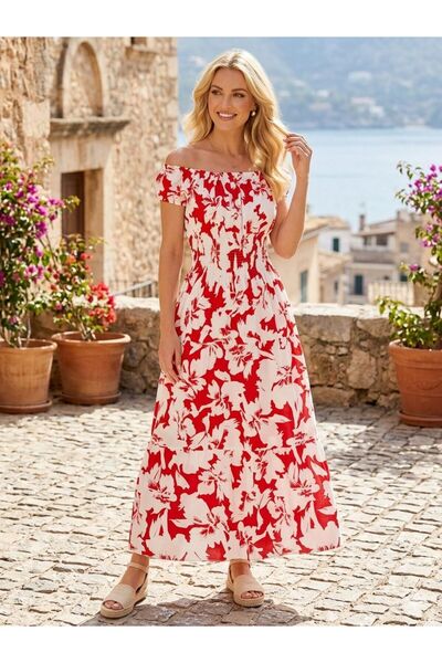 tülaybutik Women's Summer Terry Terry Patterned Dresses Full Lycra
