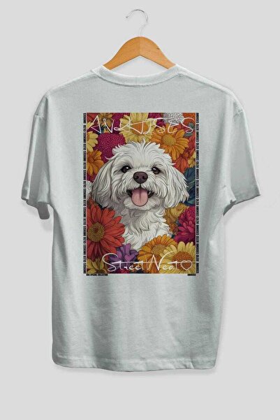 Ankhises For the Love of Dogs 10 White Oversize T-Shirt with Dog Print on the...