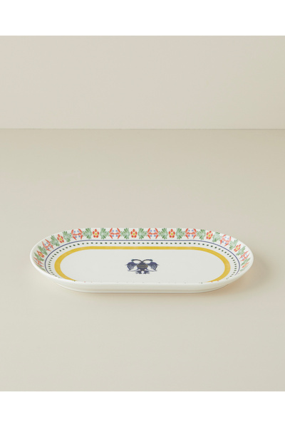 English Home Fiesta Talavera Porselen Kayık Tabak 30 cm Beyaz - Lacivert