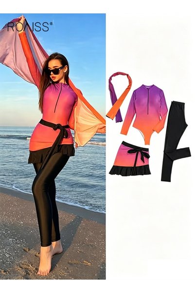 ROAISS 4 Piece Women's Swimsuit, Beach Sun Protection Clothing, Conservative ...