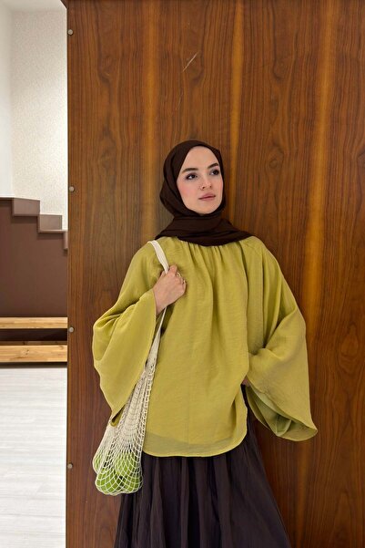 Faya Boutique Fıstık Yeşili Şifon Velissa Bluz