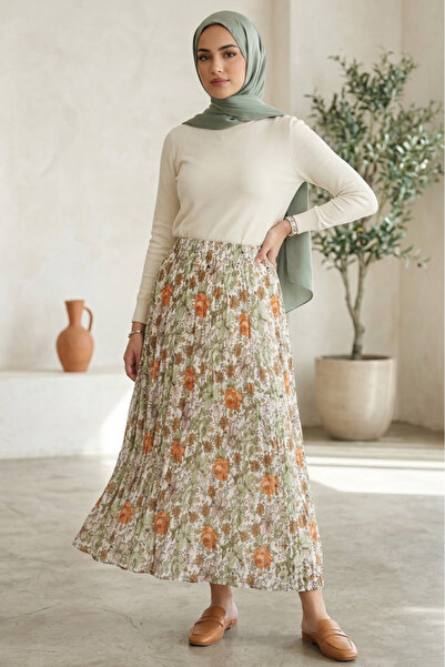 TOFİSA Patterned Tricot Skirt - 2121-Orange