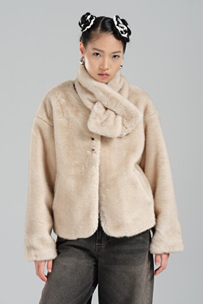 tw3 Women's Fur Two-Piece Detachable Shawl Detailed Design Coat