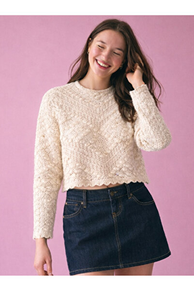 HAKKE Embossed Pattern Openwork Sweater