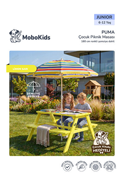 mobokids Dış Mekan Piknik Masası Puma Masif Ahşap 4 Kişilik Junior 6 - 12 Yaş...