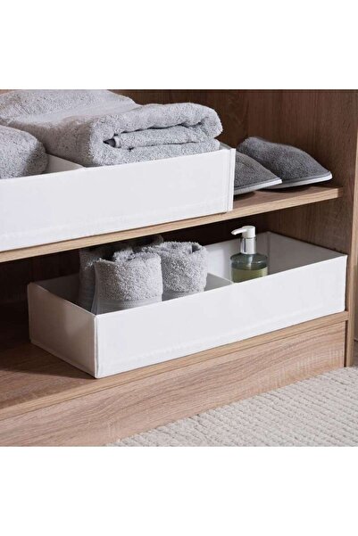 PAN HOME صندوق تخزين قابل للطي من إيزي بقسمين 20×51×10 سم - أبيض