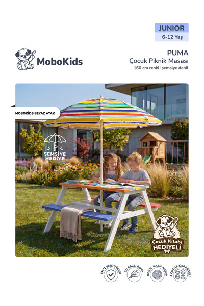 mobokids Çocuk Piknik Masa Bank Puma Masif Ahşap 4 Kişilik Junior 6 - 12 Yaş ...
