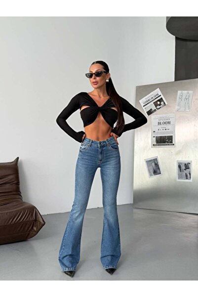HerTon Women's High Waist Spanish Flare Lycra Jean Pants