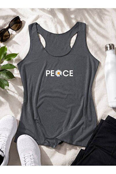FAVORİST Peace Printed Women's (Swimmer) Model Slim Fit Strappy Tshirt