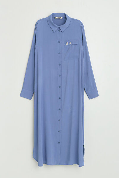 Nihan Plus Size Shirt Collar Modal Tunic - Indigo