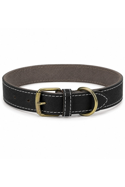 Redis Pet Zgardă câine piele naturală neagră talie medie-mare 60x3cm, reglabi...