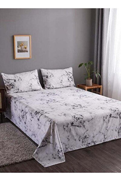 LUNA HOME 3 Pieces Flat Bedsheet 230*250cm. 2 Pillow cases - 50*75cm, White M...