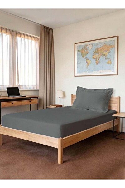 PIZUNA Pure Combed Cotton Single Bed Fitted Sheet 90x200 cm, Dark Grey, 400 T...