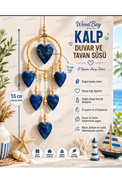 WoodBay Kalp Duvar ve Tavan Süsü El Yapımı Ahşap Bambu Bohem Marin Dekor Askı...