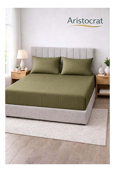Aristocrat 3-Piece Striped Microfiber Fitted Sheet Set King 180x200cm Olive