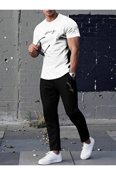 ship master Men's Cotton Signature Printed Crew Neck T-Shirt Jogger Sweatpant...