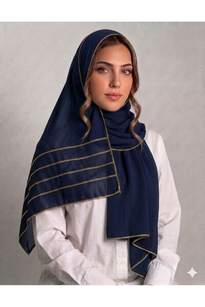 Veil Designer Boal Navy Blue Japanese Fabric, Two Layers, Gold Trim on Both E...
