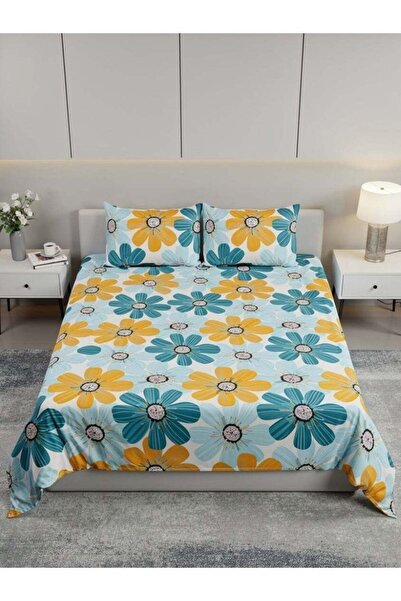 RISHAHOME King size Cotton Blend Flat Bedsheet Set 144 Thread Count Garden Fl...