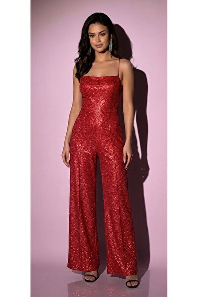Lolipop Butik Odetta Simli Işıltılı Sırtı İpli Palazzo Kesim Tulum