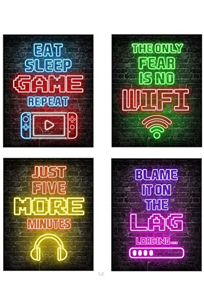 ESSESORIES Neon Video Game Neon Gaming Boys Teen Poster Wall Art Set of 4 Roo...