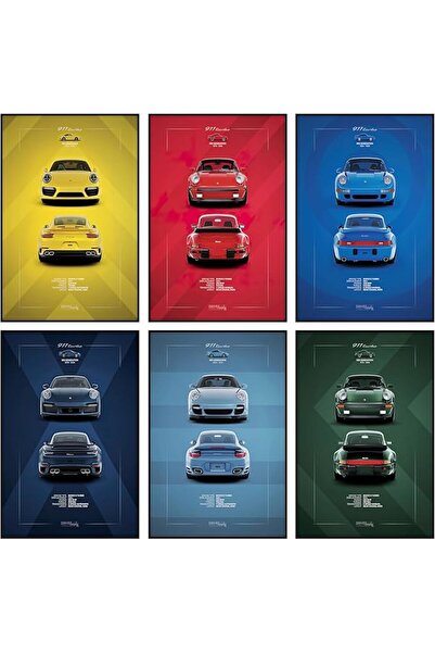ESSESORIES Porsche Car Poster Wall Art Set of 6 Room Decor Self Adhesive