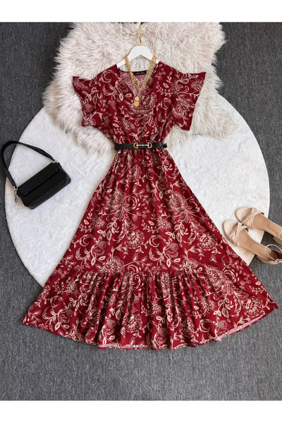 modabetce Viscon Women's Dress with Belt as a Gift