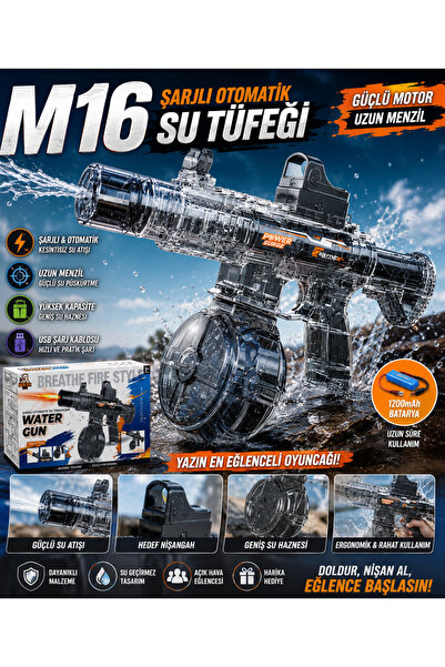 TRUST STORE M16 Şarjlı Otomatik Su Tüfeği Yüksek Basınçlı Elektrikli Su Taban...