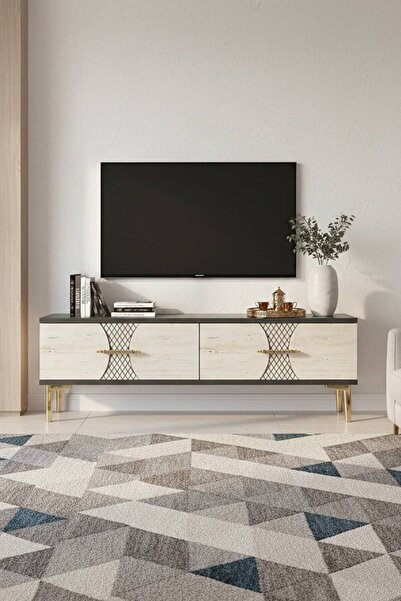 YUMEDİ DESİGN TSA1232AT - MERVE TV STAND , TV SEHPASI 120cm ANTRASİT-TRAVERTEN
