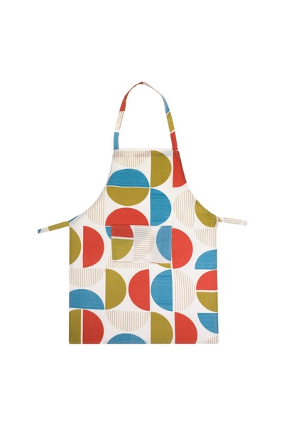Z Store Șorț de bucătărie Ecru cu model semicircular colorat și buzunar, 75x5...