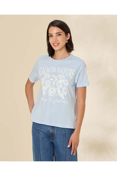 REDTAG Women Blue Printed T-Shirt
