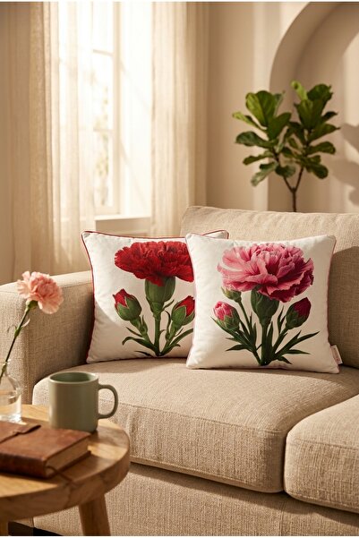 Rayda Home 1 Piece of Red Carnation and 1 Piece of Pink Carnation Patterned, ...
