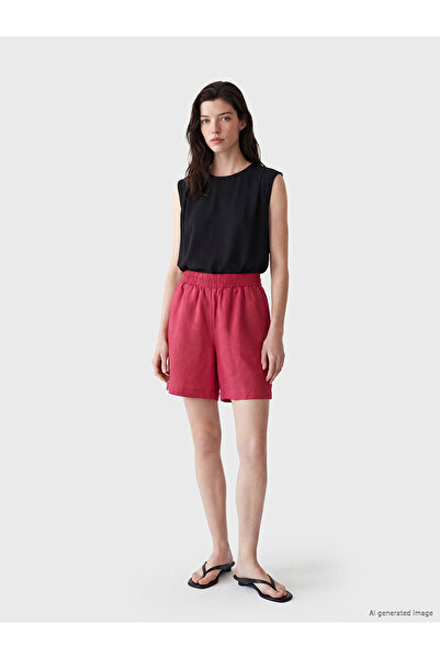 LC Waikiki Özmarka New Season Elastic Waist 100% Linen Women's Shorts