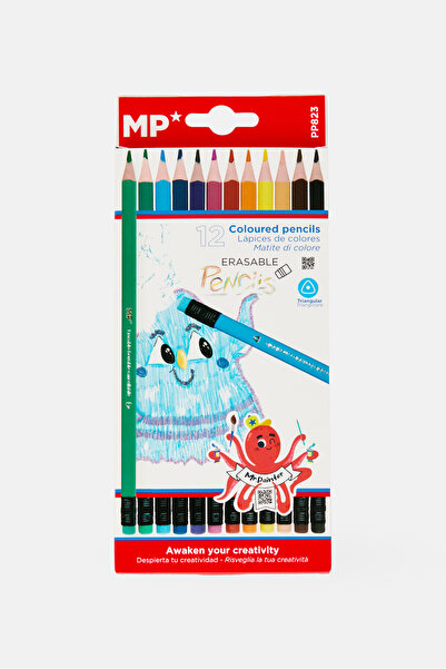 Main Paper 12-Piece Erasable Colour Pencils ,Multicolour