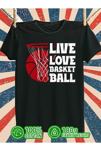 LİNA06 تي شيرت رجالي بتصميم Live Love Basketball Retro Funny، سادة، 180 جرام،...