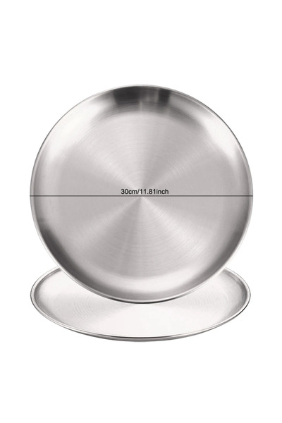 Choice 2Pcs Silver 30cm 2Pcs Stainless Steels Round Silver Shallow Tray Plate...